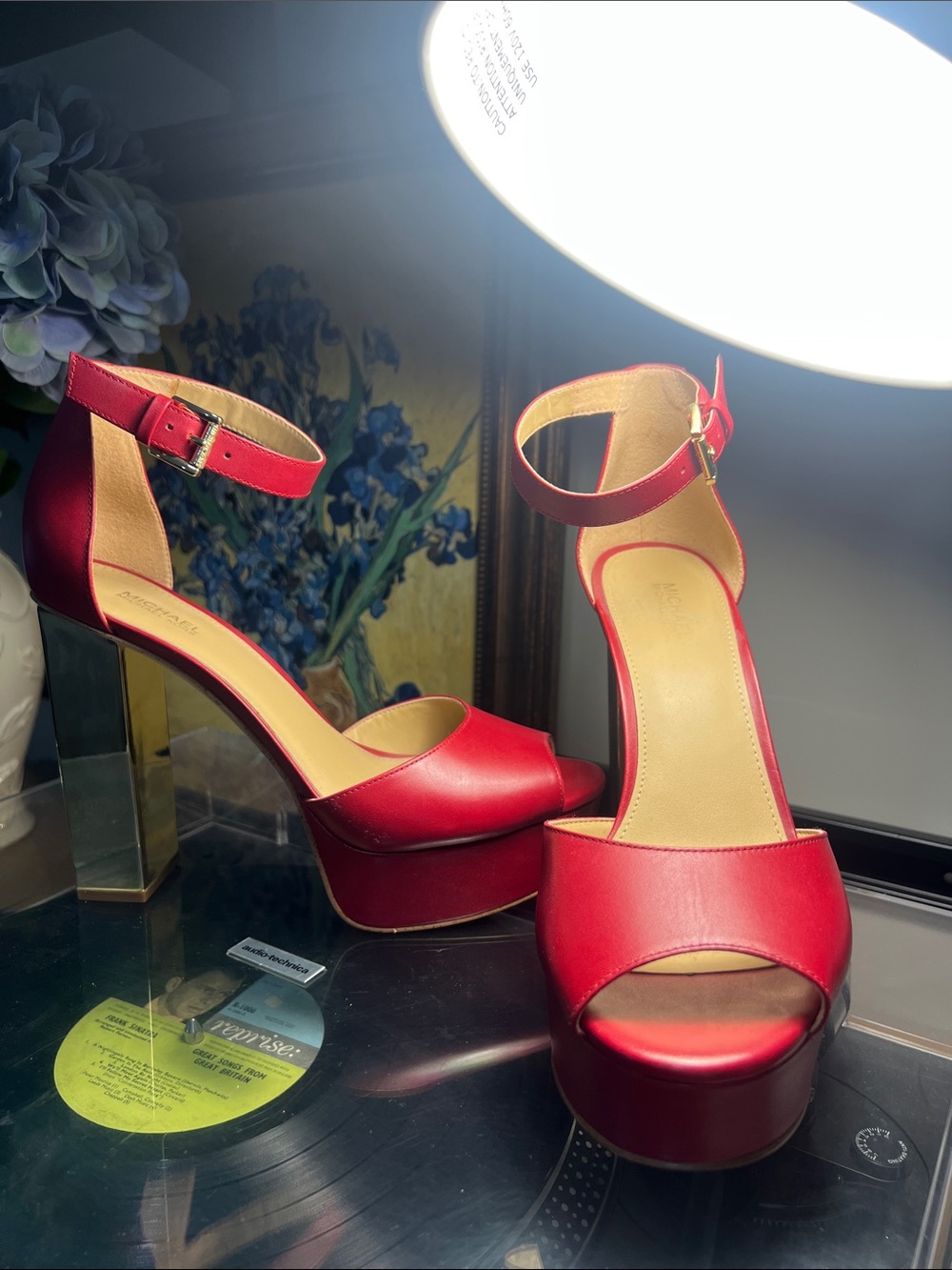 MICHAEL KORS Red Platform Ankle-Strap Sandals